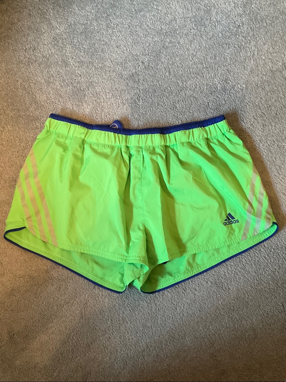adidas Womens Neon Lime Athletic Shorts with Navy Trim